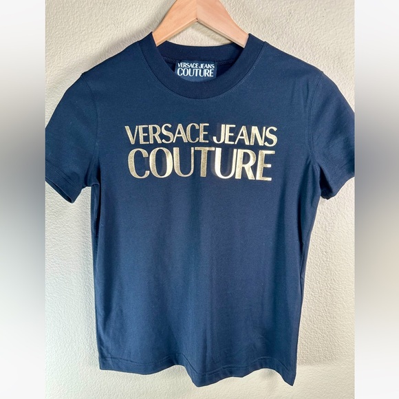 NWOT Versace Jeans Couture Institutional Logo T-Shirt Black/Gold - Picture 9 of 13